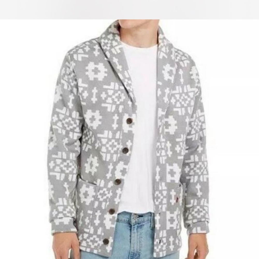 Levi's Gray and White Patterned Cardigan in Large